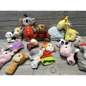 Small Animals Finger Puppets and Baby Toys Lot of 16 Wrist & Foot Rattles Plush